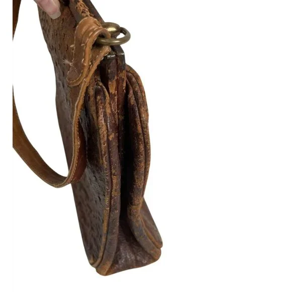 Vintage Beverly Bag Full Quill Ostrich Frame Purse Brown Ireland Distressed - Picture 4 of 12